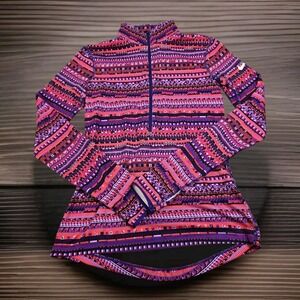 Nike Pro Dri Fit Shirt Womens S Long Sleeve 1/2 Zip‎ Pink Pullover Thumb Holes
